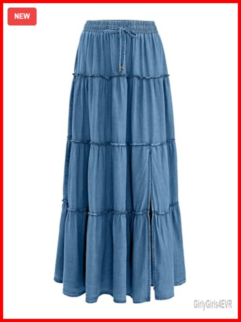 Denim Tiered Maxi Skirt High Waisted Flowy Ruffle Long Skirt